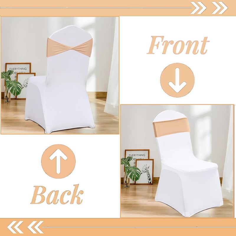 Fbewom Nude Chair Sashes Bows 50 Pcs Spandex Chair Bands Ties Without Buckle Decorations for Wedding Birthday Party Events Ceremony - Image 4